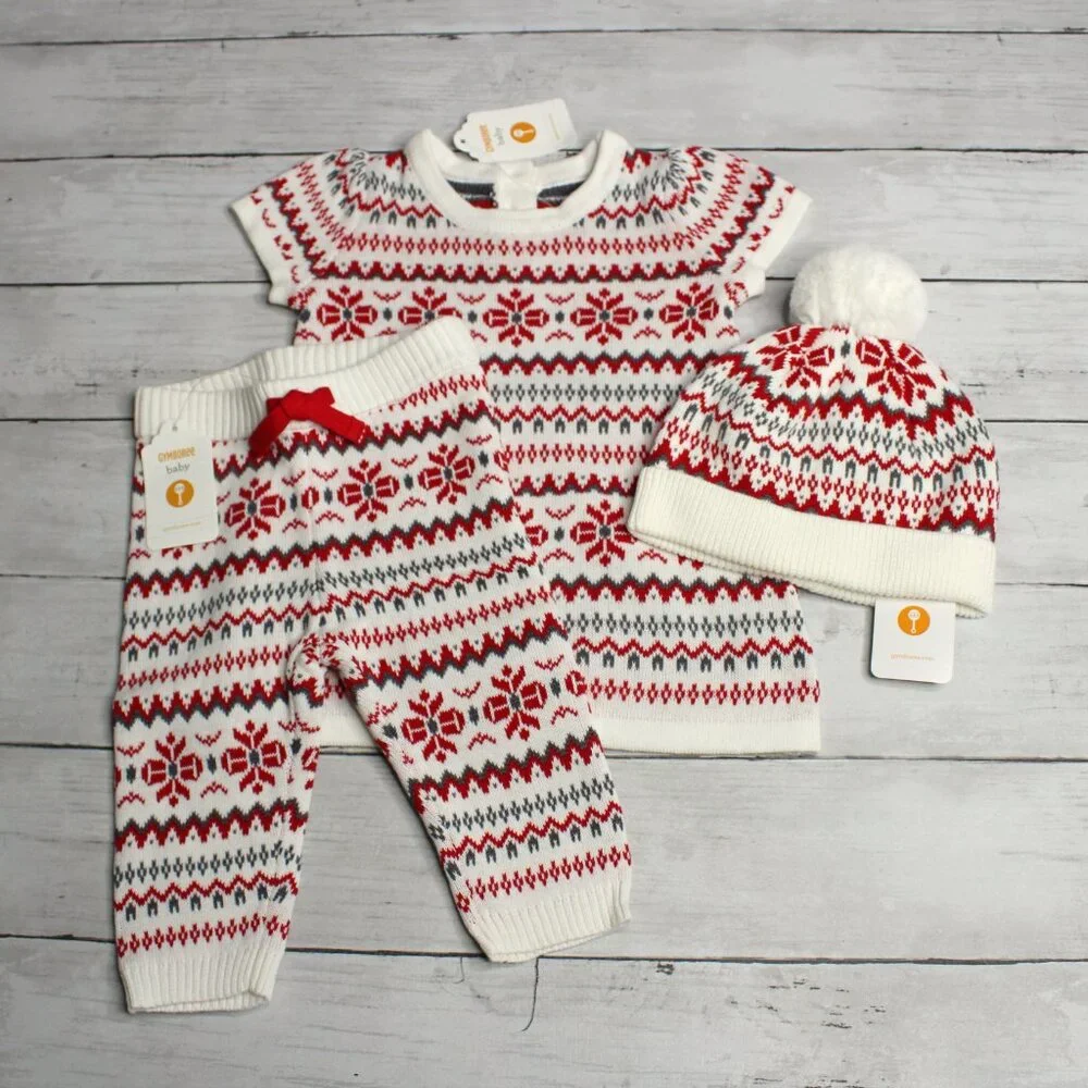 Gymboree Baby Girl's Sweater Dress Hat Pants Set Size 0-3 Months Winter
